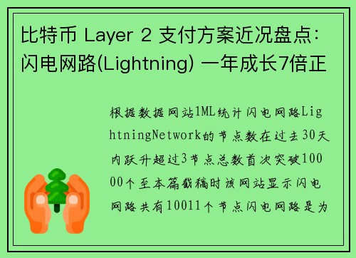 比特币 Layer 2 支付方案近况盘点：闪电网路(Lightning) 一年成长7倍正式突破 10