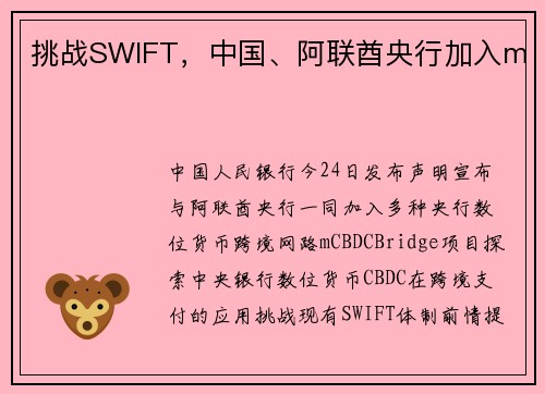 挑战SWIFT，中国、阿联酋央行加入m