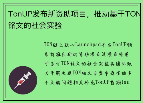 TonUP发布新资助项目，推动基于TON铭文的社会实验